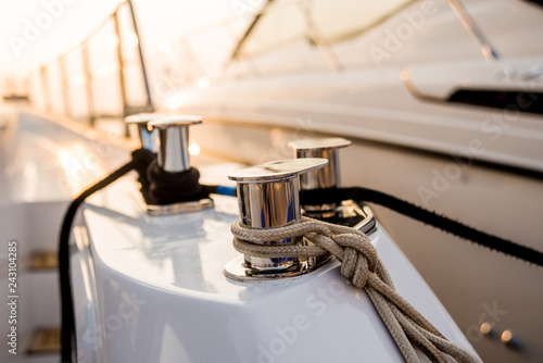 Shining metallic yacht deck details. © romaset