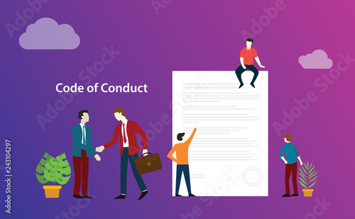 code of conduct business deal with people discuss together on paper document ethics - vector