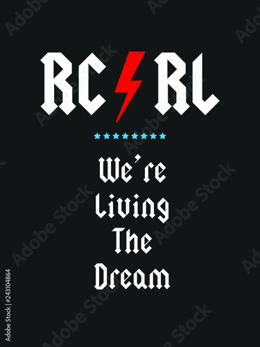 Girl Power print with red lightning symbol, rock and roll t shirt print in vector.