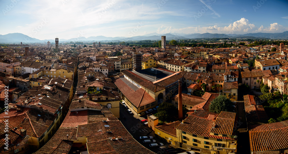 Landmarks of Italy - beautiful medieval town Lucca in Tuscany. City view from Guinigi tower 