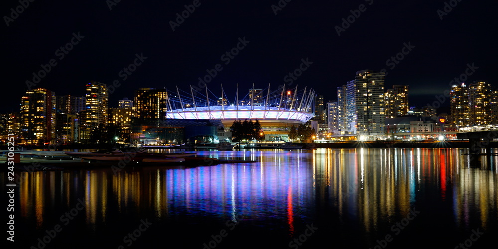 Vancouver downtown at night On January 1, 2019 Vancouver, BC, Canada