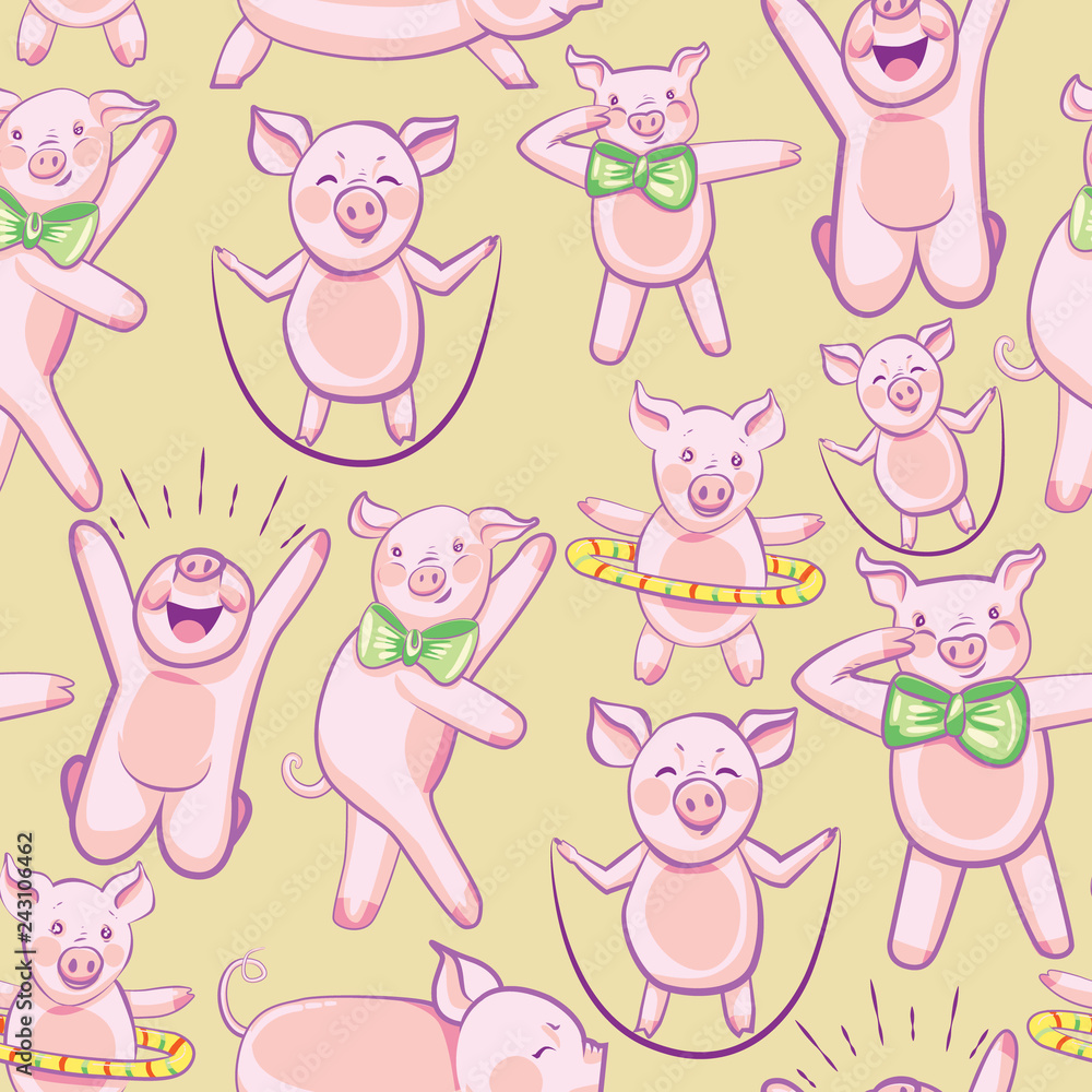 Obraz premium pattern with FUNNY PIGS. A set of pigs engaged in sports