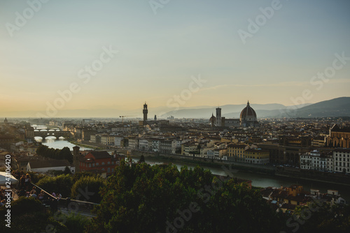 View of Florence City Skyline after sunset at night from Piazzale Michelangelo, Florence, Italy