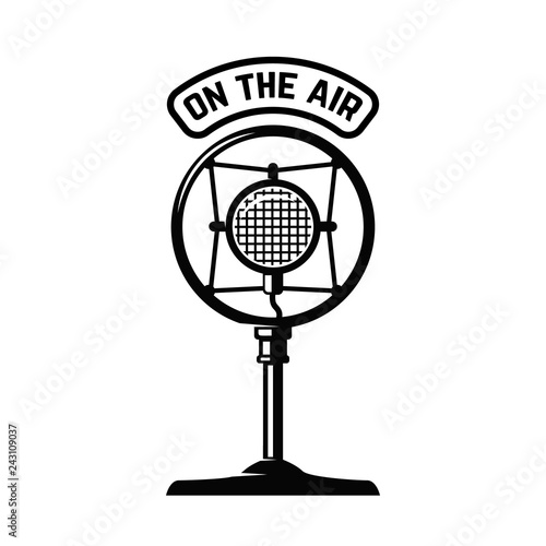 Vintage microphone icon on white background. Design element for logo, label, emblem, sign.