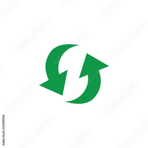Vector illustration of recycle and reuse symbol with green arrows in circle form isolated on white background. Eco friendly materials, zero waste and environmental protection concept.