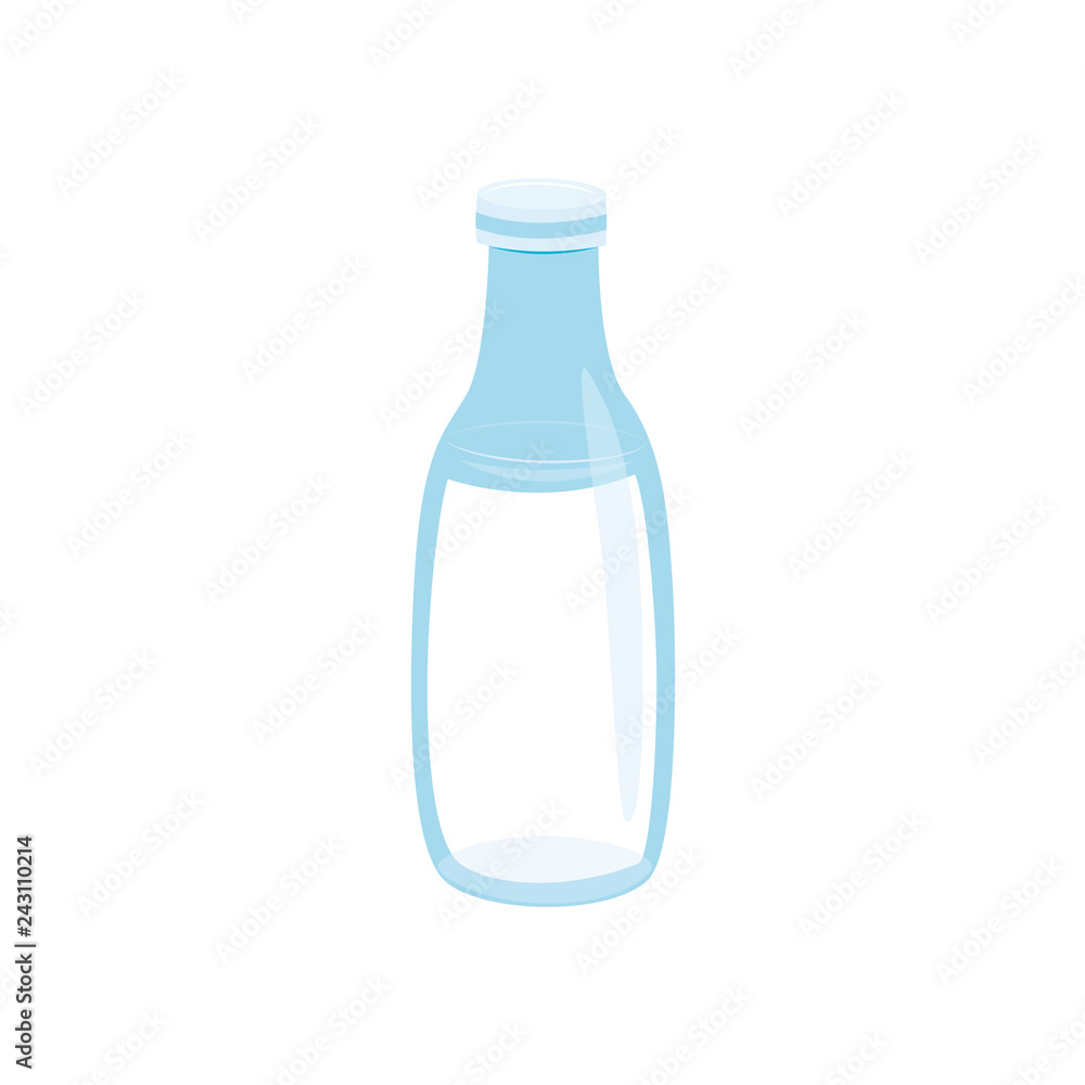 Vector milk bottle icon. Natural eco drink for dieting, healthy lifestyle. Dairy product full of proteins and vitamins. Beverage plastic or glass container. Isolated illustration Vector milk bottle icon. Natural eco drink for dieting, healthy lifestyle. Dairy product full of proteins and vitamins. Beverage plastic or glass container. Isolated illustration