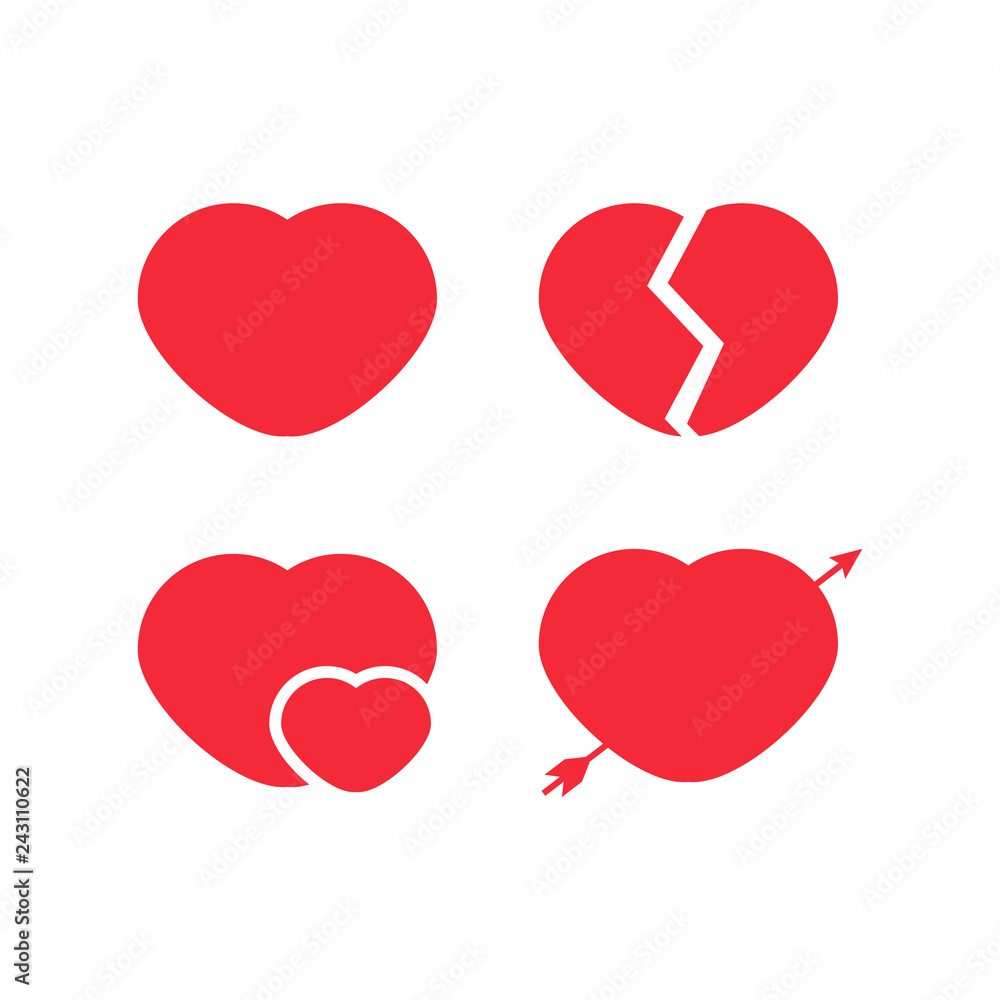 Heart love emoji. Broken heart, arrow and star. Happy Valentines Day lettering greeting card
