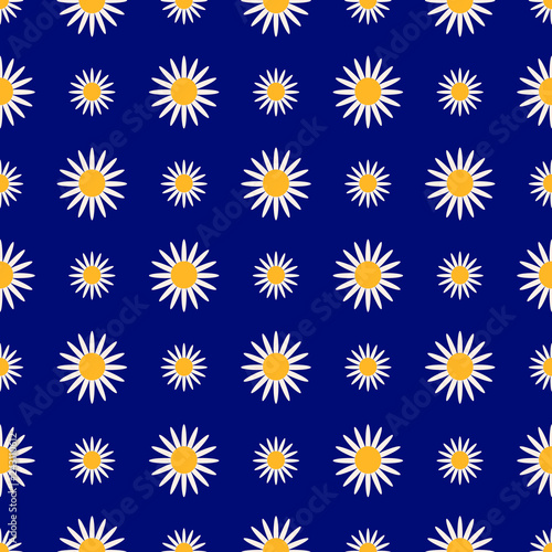 Seamless pattern. White daisies on blue background