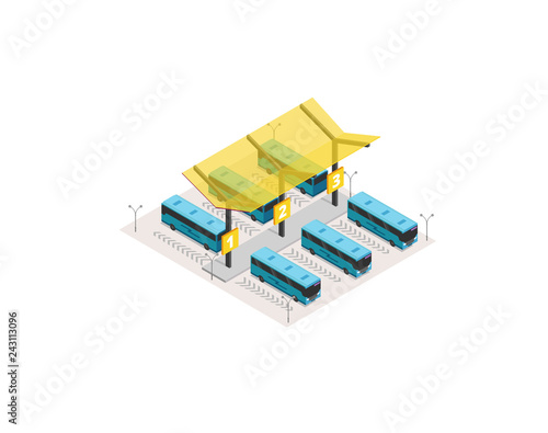 Vector isometric bus station terminal