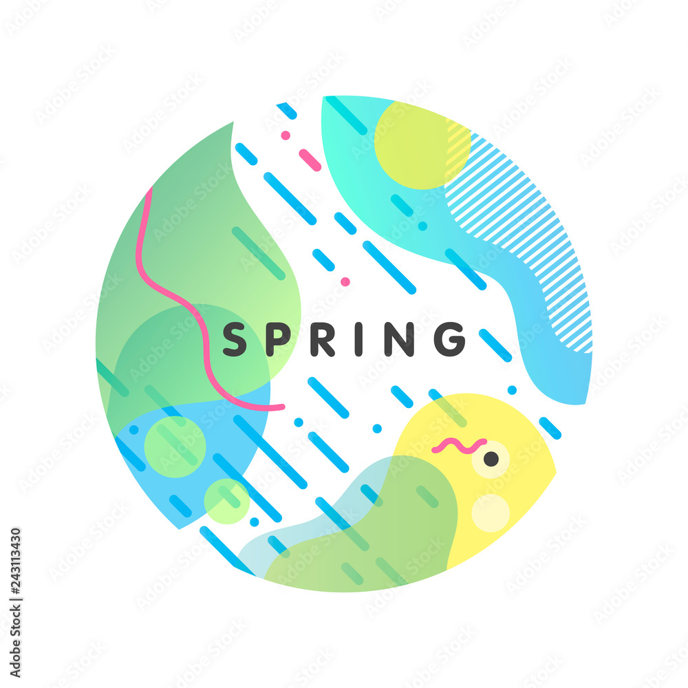 Unique artistic spring card with bright background,shapes and geometric elements in memphis style.Abstract card perfect for prints,flyers,banners,invitations,special offer and more. Unique artistic spring card with bright background,shapes and geometric elements in memphis style.Abstract card perfect for prints,flyers,banners,invitations,special offer and more.