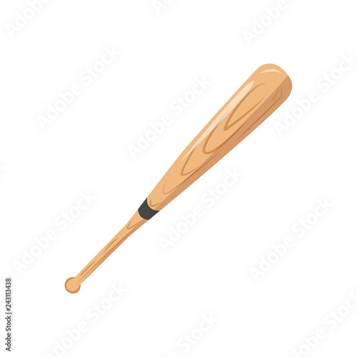 Vector baseball bat icon. American traditional sport equipment, wooden hitting tool for hitters. Outdoor leisure activity object. Isolated illustration
