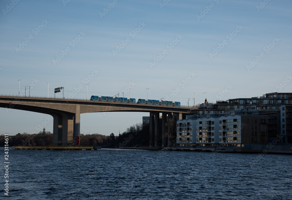 Bridges in Stockholm at pale winter sun