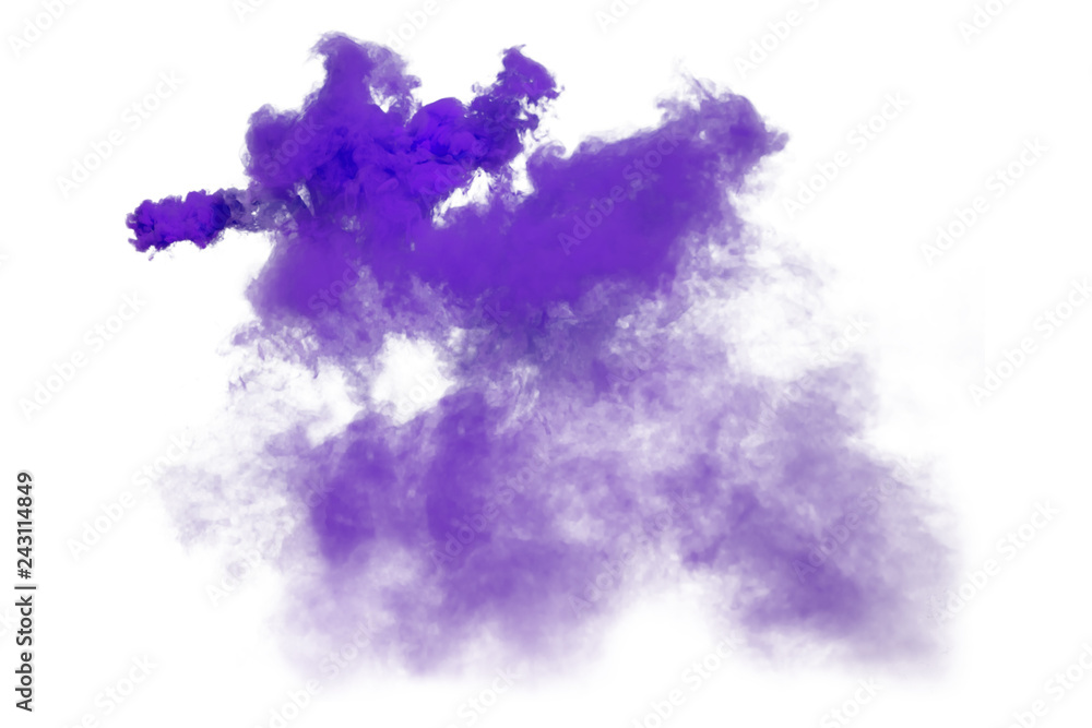 Purple and violet smoke isolated on white background