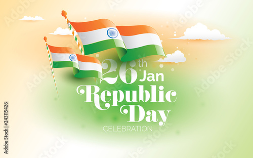 Celebration of Indian Republic Day Background Design Template with Indian National Flag