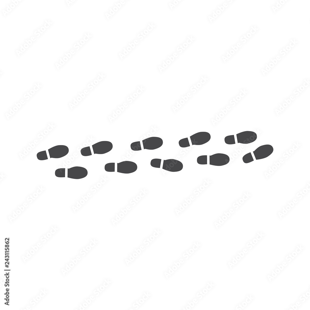 Vector abstract human boot, or sneakers shoe footprint track icon. Black silhoette of footwear footmarks. Hiking equipment or army outdoor footwear. Isolated illustration Vector abstract human boot, or sneakers shoe footprint track icon. Black silhoette of footwear footmarks. Hiking equipment or army outdoor footwear. Isolated illustration
