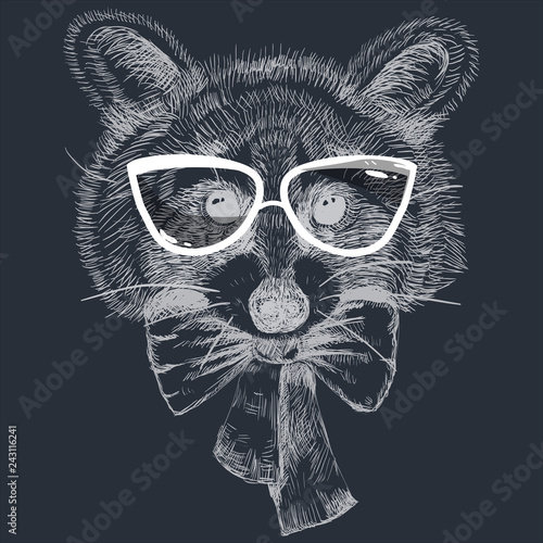 Cartoon cute animal in glasses and bow tie