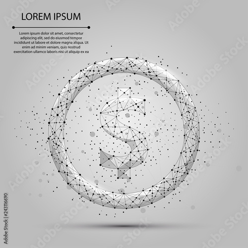 Abstract mash line and point Dollar sign. Vector business illustration. Polygonal low poly currency