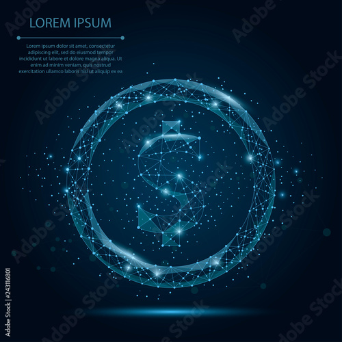 Abstract mash line and point Dollar sign. Vector business illustration. Polygonal low poly currency