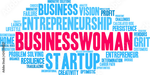 Businesswoman Word Cloud on a white background. 