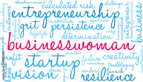 Businesswoman Word Cloud on a white background. 