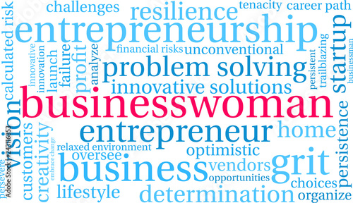 Businesswoman Word Cloud on a white background. 
