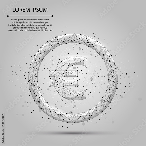 Abstract mash line and point Euro sign. Vector business illustration. Polygonal low poly currency