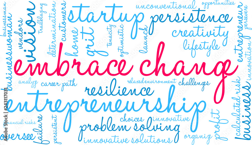 Embrace Change in Business Word Cloud on a white background. 