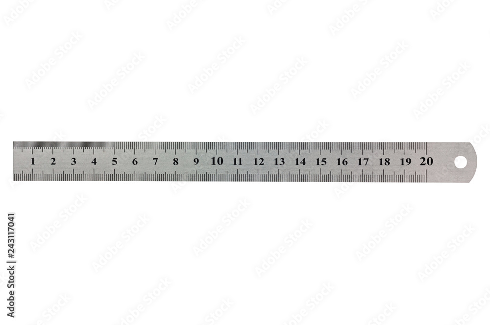 Single metal straightedge with digits and scale isolated on white background. Clipping path - image Single metal straightedge with digits and scale isolated on white background. Clipping path - image