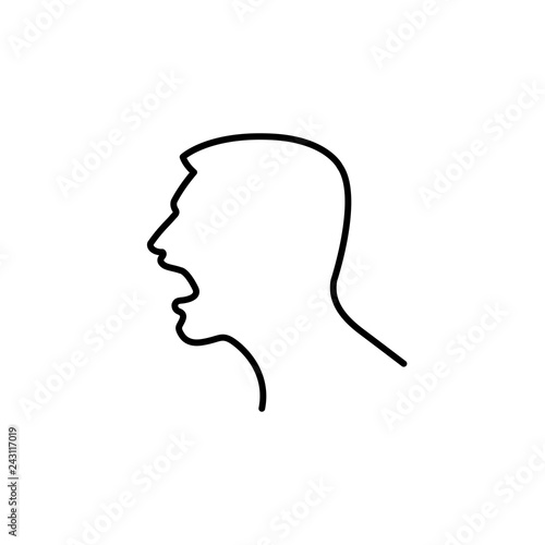 Silhouette drawn by lines of a Screaming Man. Yelling head in profile. Evil emotional facial expressions of conflict or protest. Human Portrait with an open mouth for Icon, logotype. Isolated Vector