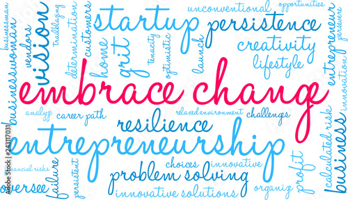 Embrace Change in Business Word Cloud on a white background. 