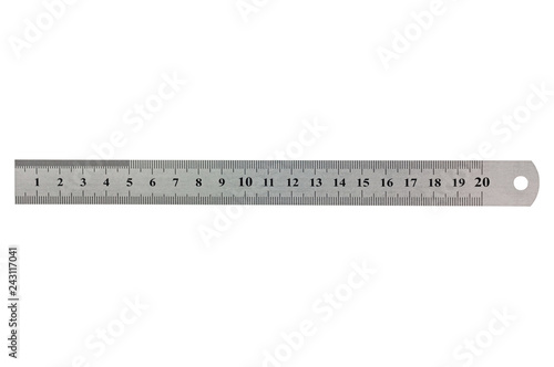 Single metal straightedge with digits and scale isolated on white background. Clipping path - image