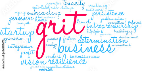 Grit in Business Word Cloud on a white background. 