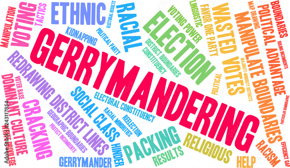 Gerrymandering Word Cloud on a white background. Gerrymandering Word Cloud on a white background.