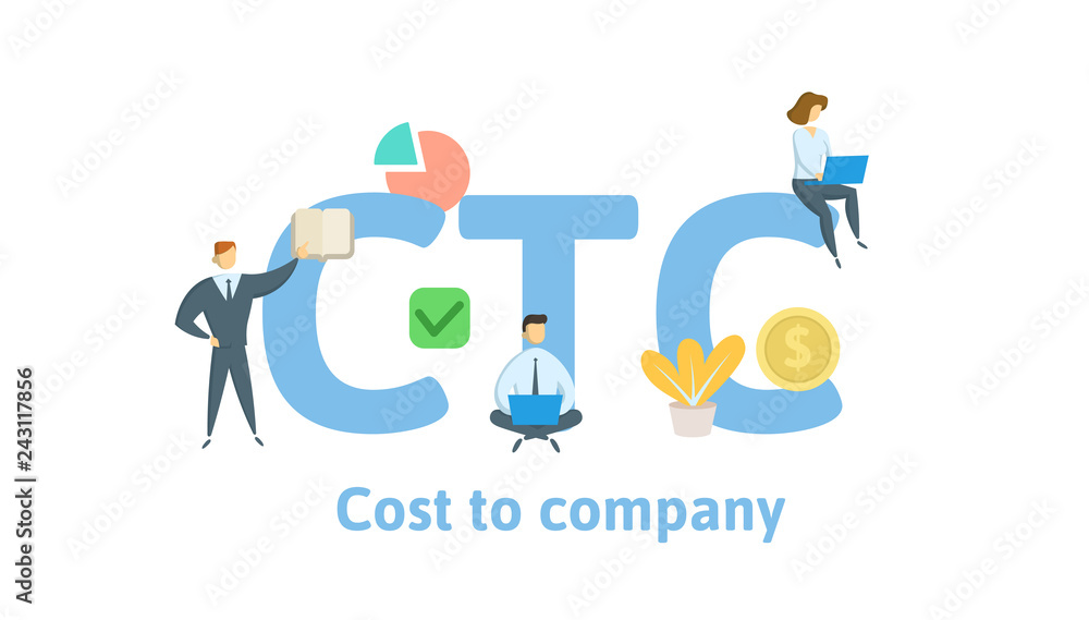 CTC, Cost To Company. Concept with keywords, letters and icons. Colored flat vector illustration. Isolated on white background. CTC, Cost To Company. Concept with keywords, letters and icons. Colored flat vector illustration. Isolated on white background.