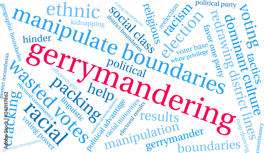 Gerrymandering Word Cloud on a white background. Gerrymandering Word Cloud on a white background.