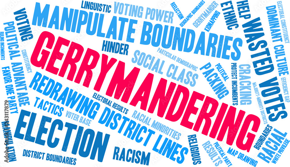 Gerrymandering Word Cloud on a white background. Gerrymandering Word Cloud on a white background.