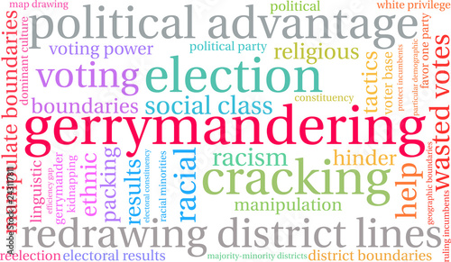 Gerrymandering Word Cloud on a white background. 