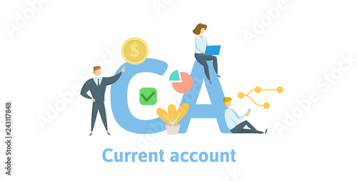 CA, Current Account. Concept with keywords, letters and icons. Colored flat vector illustration. Isolated on white background.
