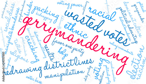Gerrymandering Word Cloud on a white background. 
