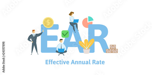 EAR, Effective Annual Rate. Concept with keywords, letters and icons. Colored flat vector illustration. Isolated on white background.