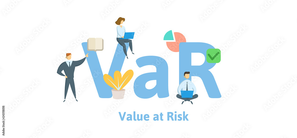 VaR, Value at Risk. Concept with keywords, letters and icons. Colored ...
