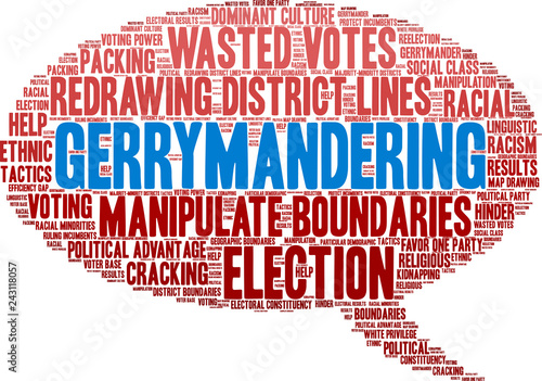 Gerrymandering Word Cloud on a white background. 