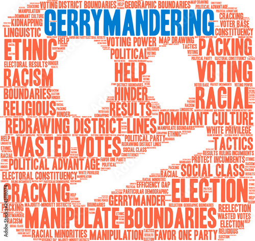 Gerrymandering Word Cloud on a white background. 