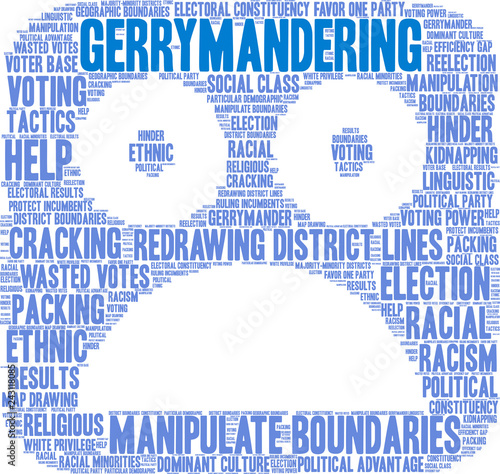 Gerrymandering Word Cloud on a white background. 