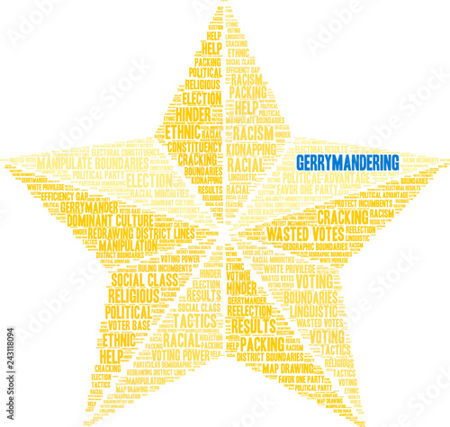 Gerrymandering Word Cloud on a white background. 