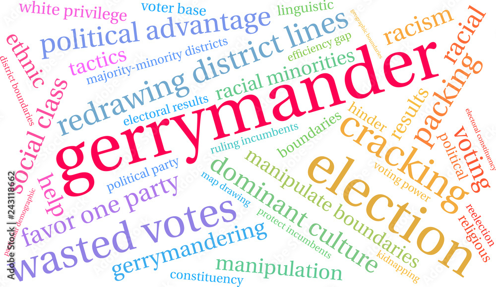 Gerrymander Word Cloud on a white background. Gerrymander Word Cloud on a white background.