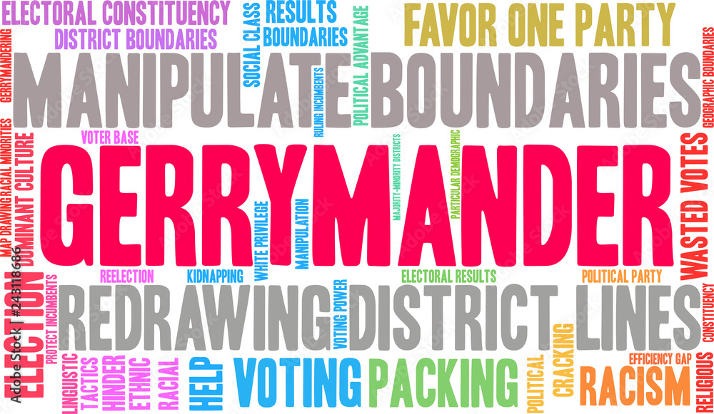 Gerrymander Word Cloud on a white background. Gerrymander Word Cloud on a white background.
