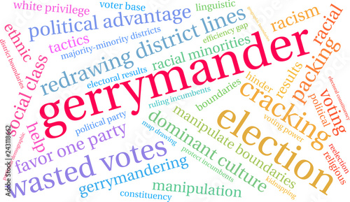 Gerrymander Word Cloud on a white background. 