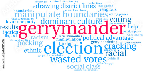 Gerrymander Word Cloud on a white background. 