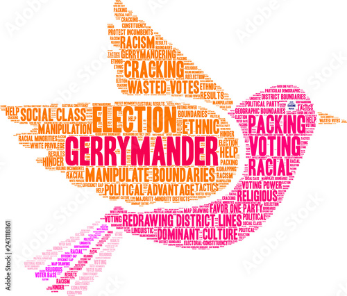 Gerrymander Word Cloud on a white background. 